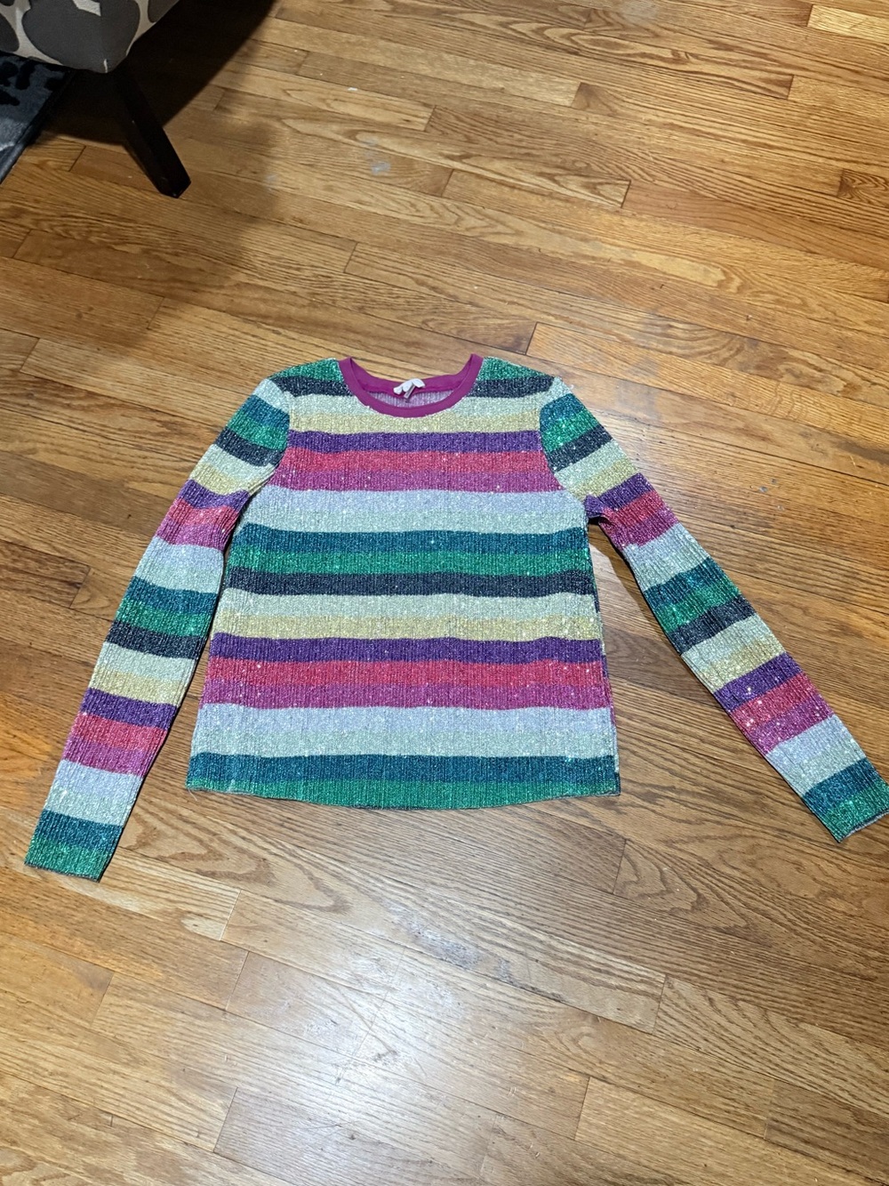 GREY LAB Fuchsia and Metallic Rainbow Stripe Pullover Size S